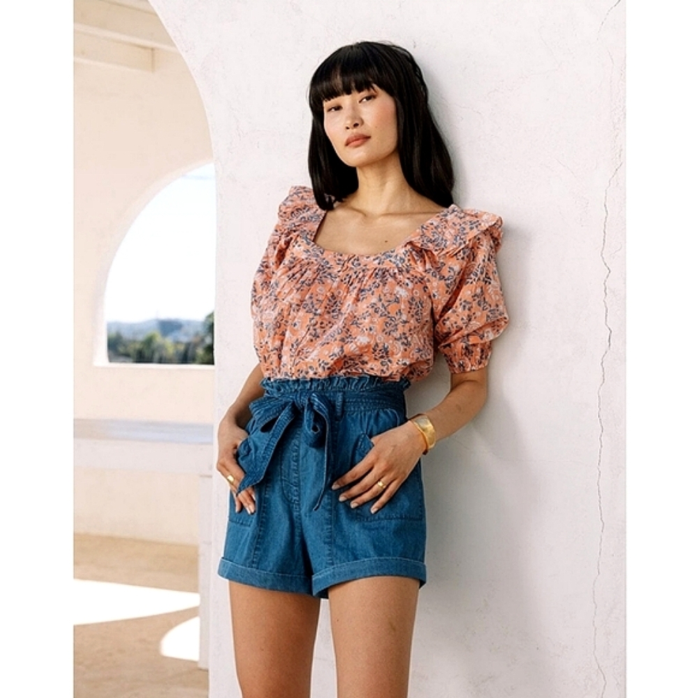 Cleobella Blue Denim Paperbag Shorts